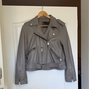 All Saints Balfern Biker Gray Leather Jacket